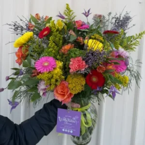 colorful sympathy vase arrangement