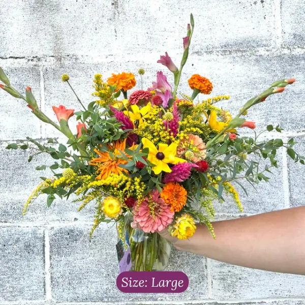 Large Bright & Colorful Sympathy Vase Arrangement by Wildly Native Flower Farm