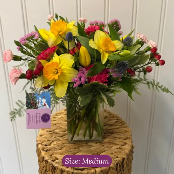 medium colorful funeral sympathy vase arrangement