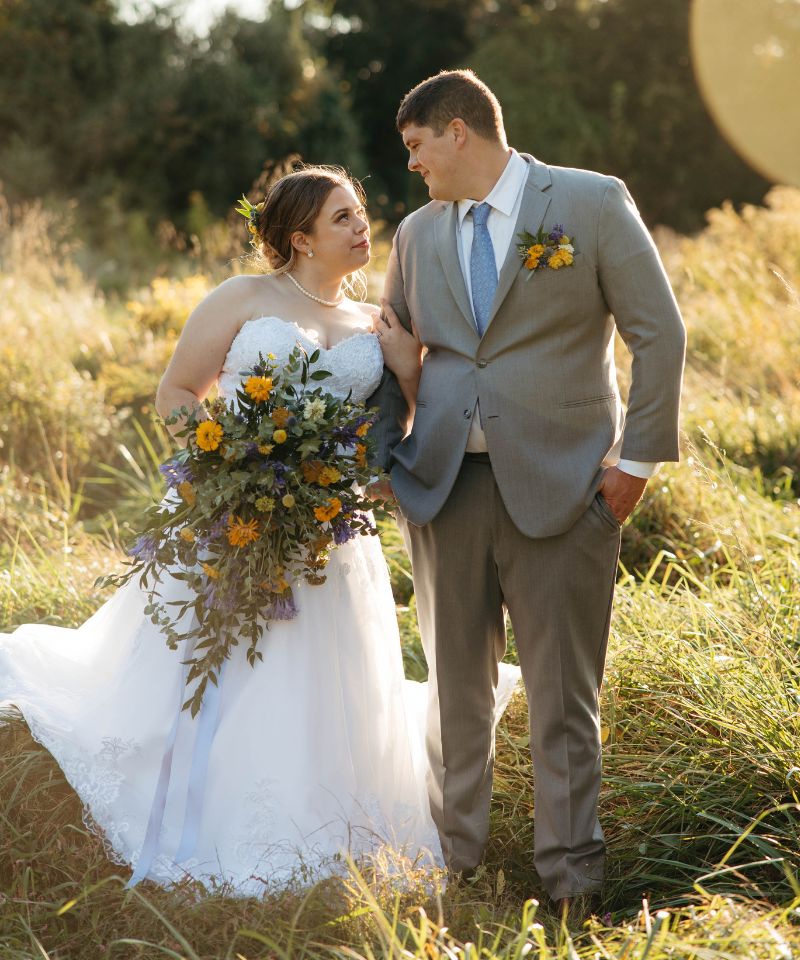 bride and groom portrait bride and groom with bouquet and pocket square
