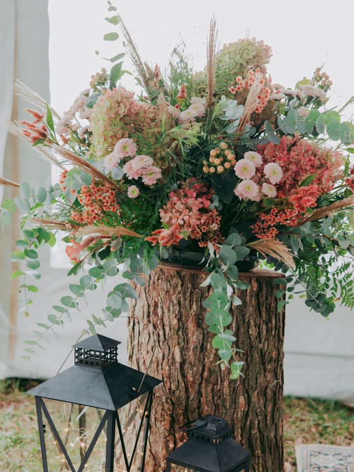 Wildly Native Flower Farm Ceremony Piece with Lanterns