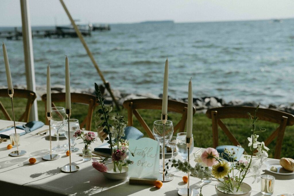 head table with floral frogs