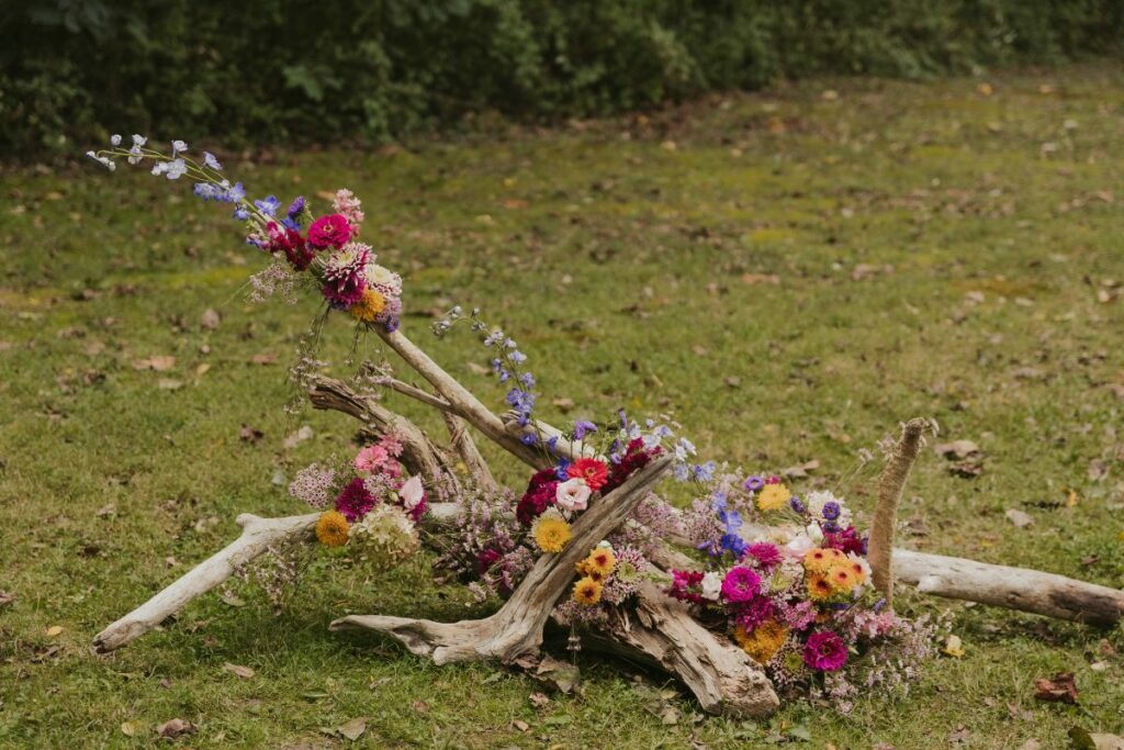ground arch with bright and fun flowers
