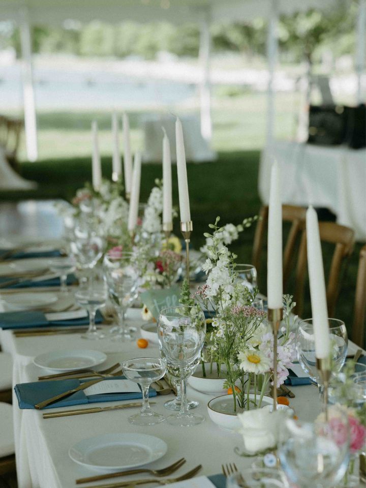 rectangle tables with frogs and taper candles