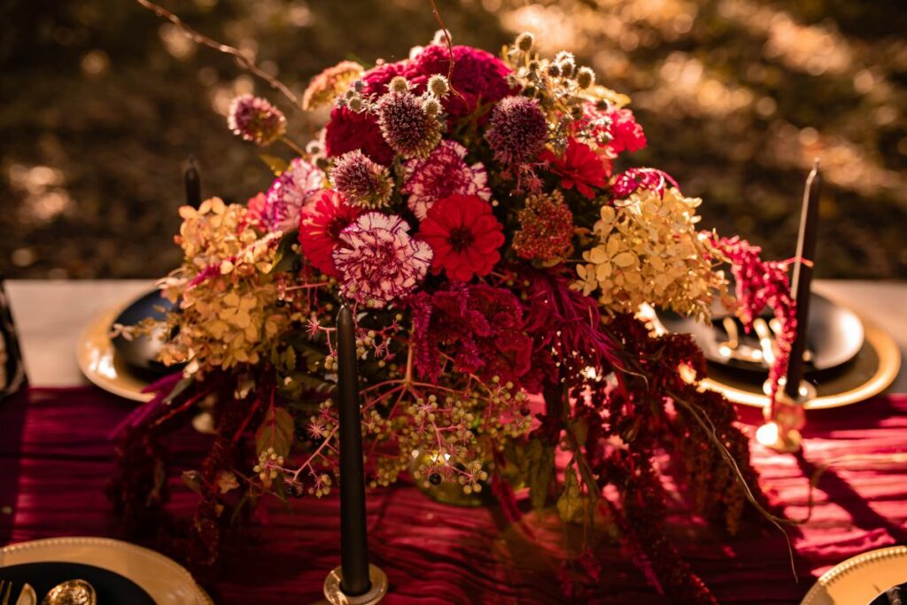 Close Up of dark moody flower bouquet.