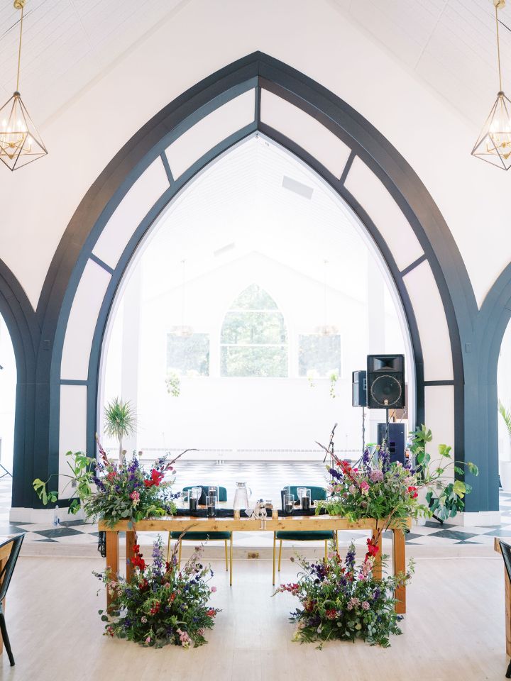Sweetheart Table inside of an old church