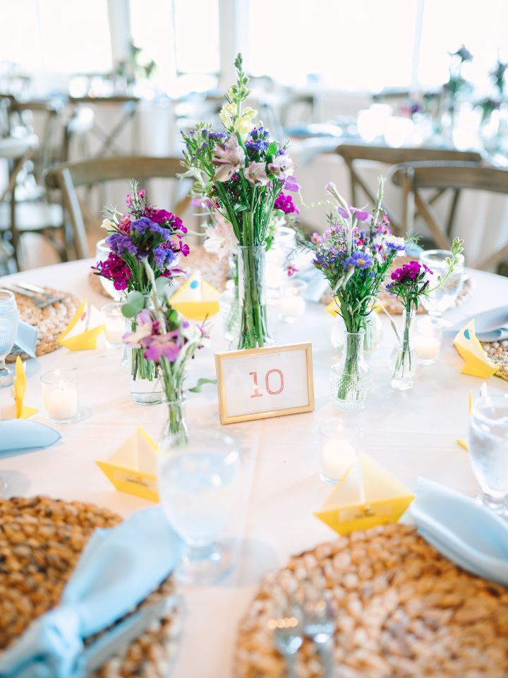 Bud vases for a pastel spring wedding.