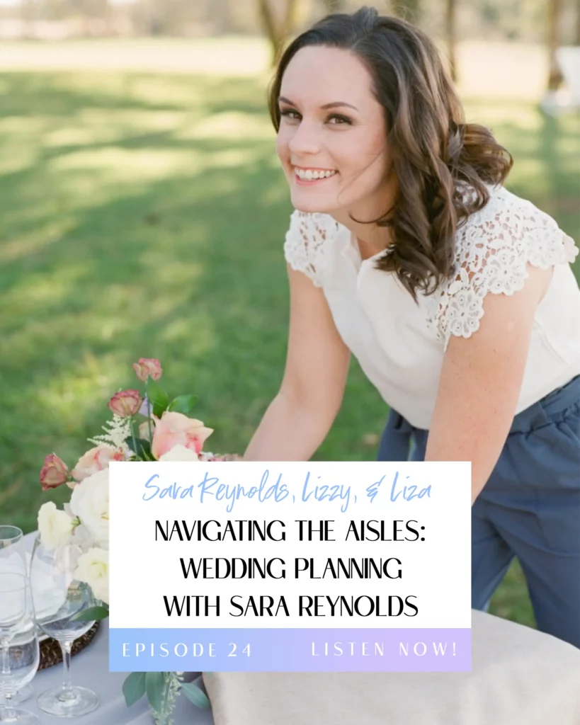 Title Image for Podcast Episode with Sara Reynolds looking at the camera while arranging a floral arrangement