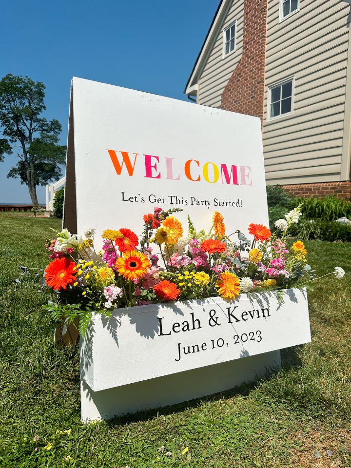 Citrus wedding color theme welcome sign.
