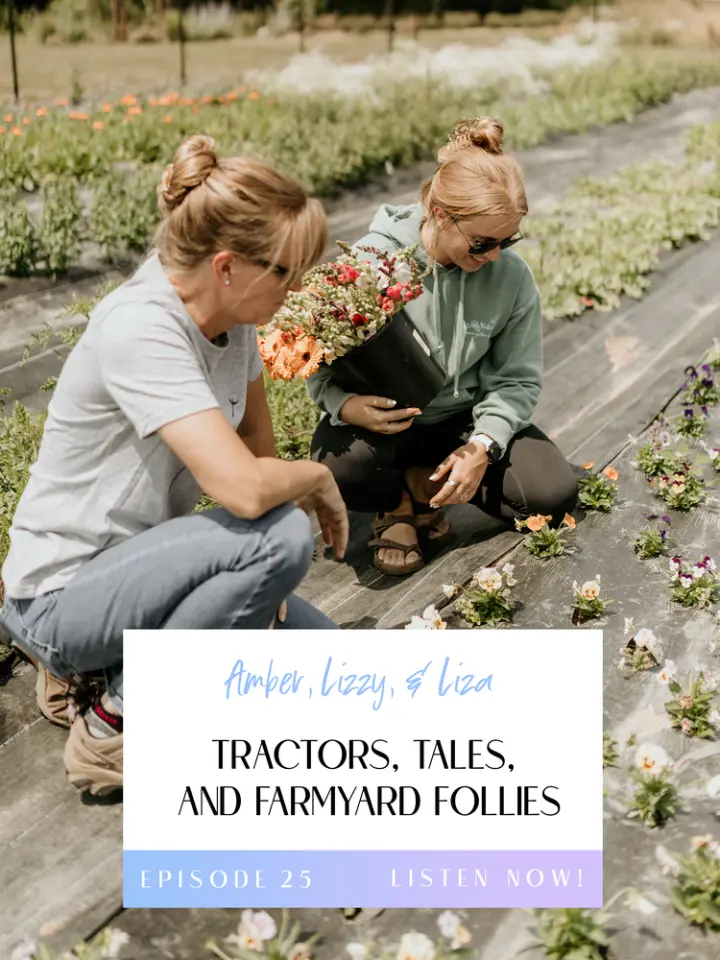 Title Image for Podcast Episode 25: Lizzy and Liza looking into a field crouched