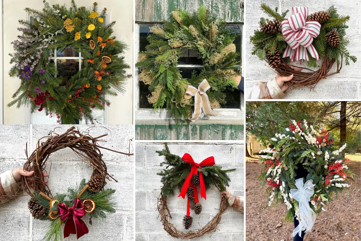 Featured image for Episode 38 the Art of Wreath Making with various wreaths