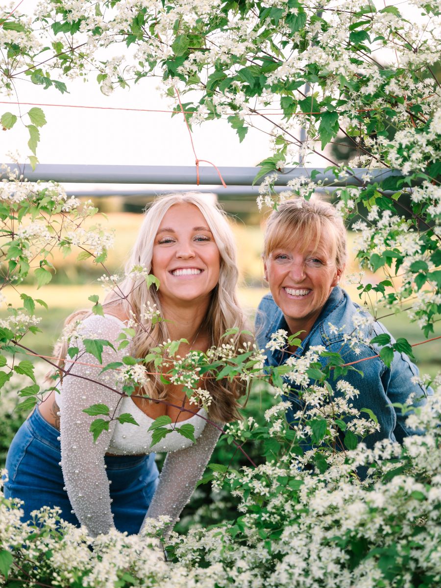 lizzylizasmiling Lizzy and Liza smiling in the field at Wildly Native Flower Farm