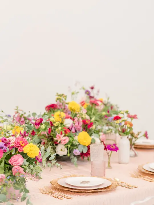 pinkyellowgreeneryarrangement Pink, yellow and greenery arrangement
