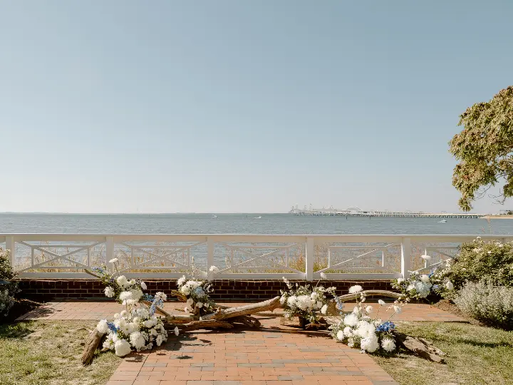 whitebluewoodgroundinstall White and blue ground floral installation by Wildly Native Flower Farm