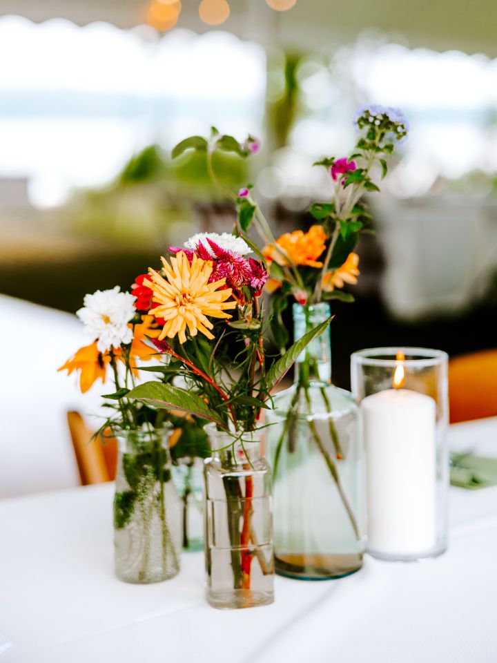 September flower farm blooms in bud vases.