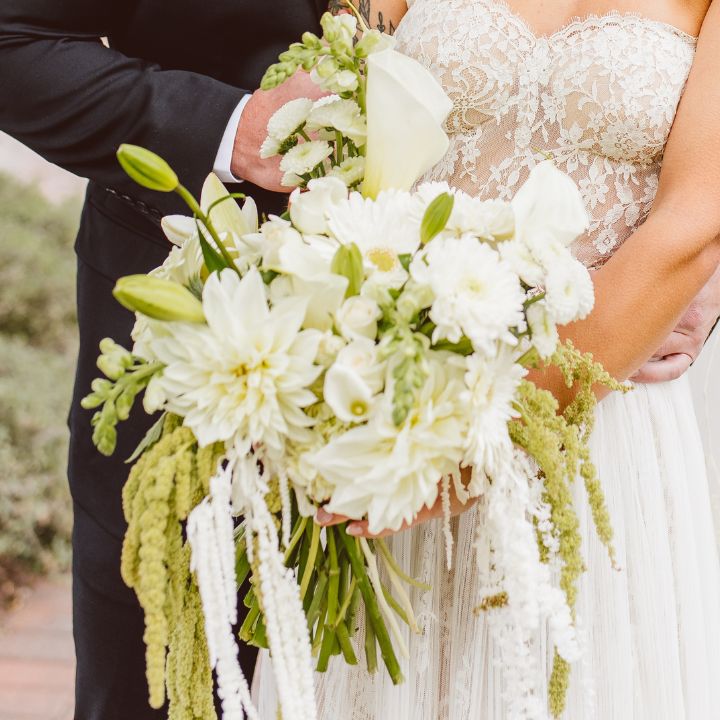 White and green bridal bouquet.