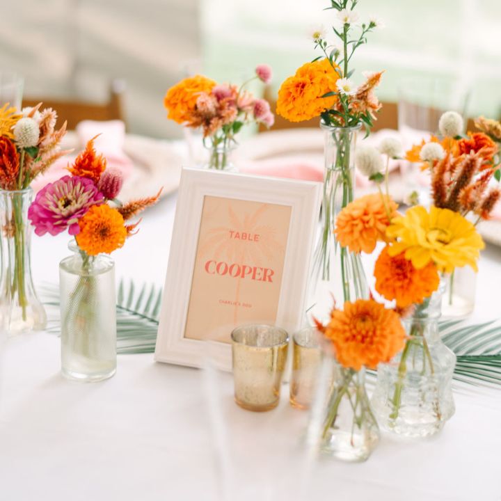 orange pink yellow bud vases