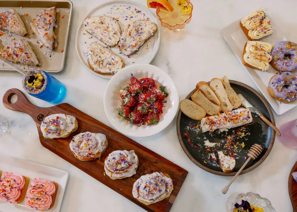 edible-flowers A spread of recipes made with Wildly Native Flower Farm's edible florals