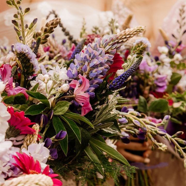 Jewel tone floral bridal bouquet.