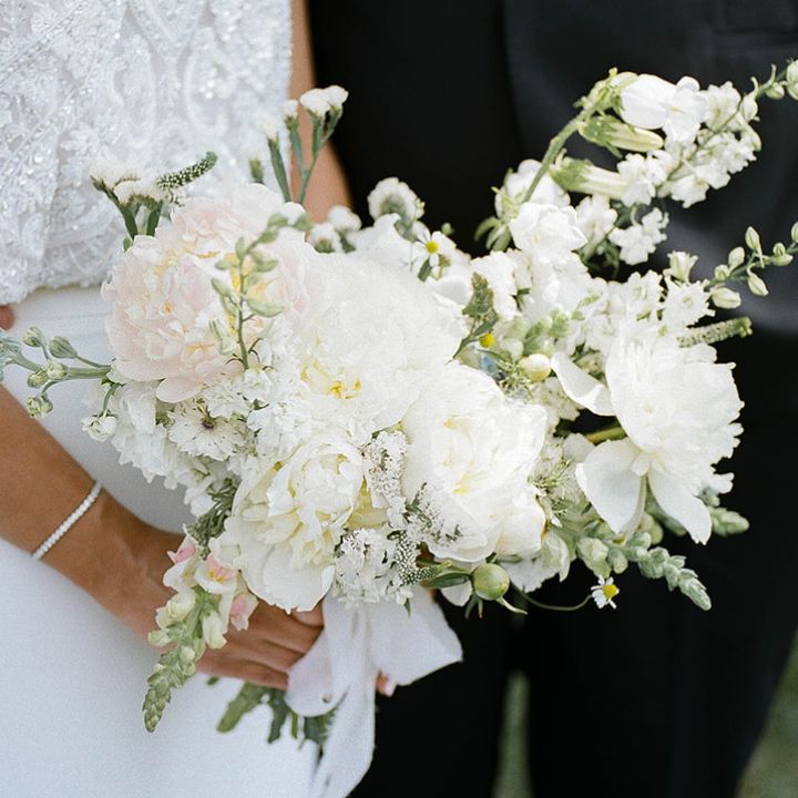 White spring flower wedding bouquet.