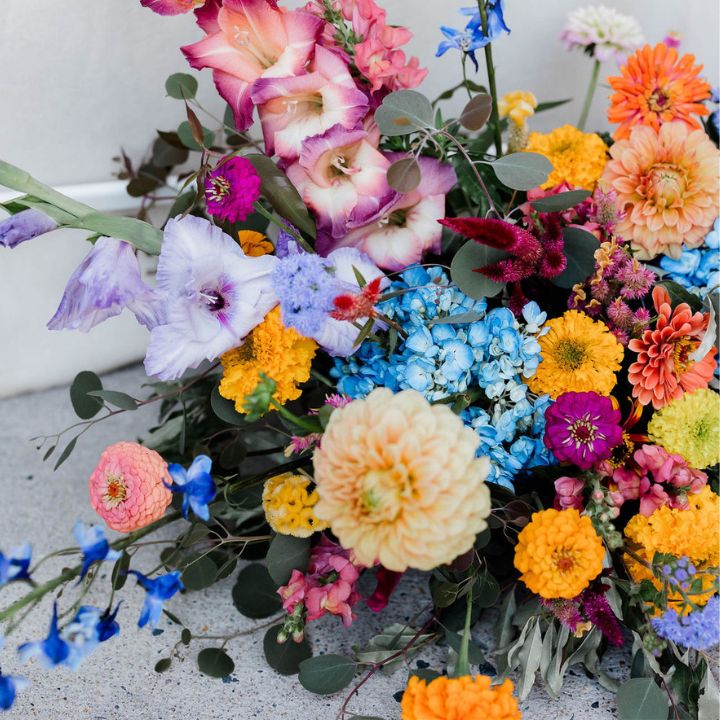 Bright colorful flowers in a summer floral arrangement.