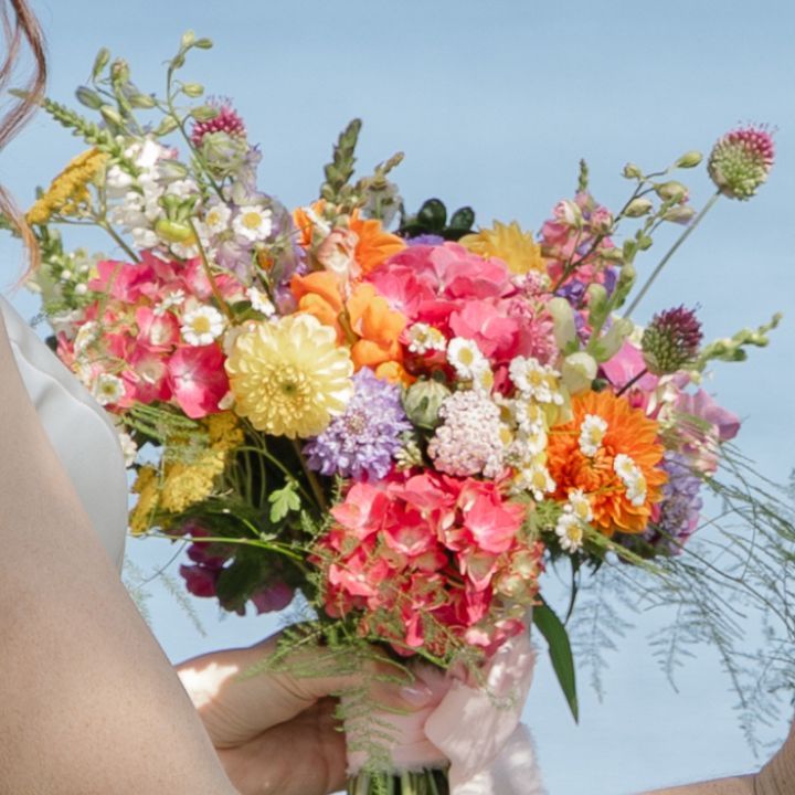 summer flowers Bridal bouquet full of summer flowers grown on Wildly Native Flower Farm
