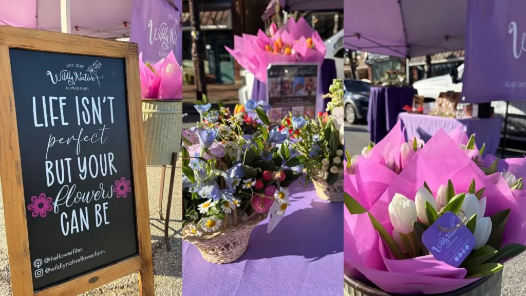 Wildly Native Flower Farm farmers market booth up close