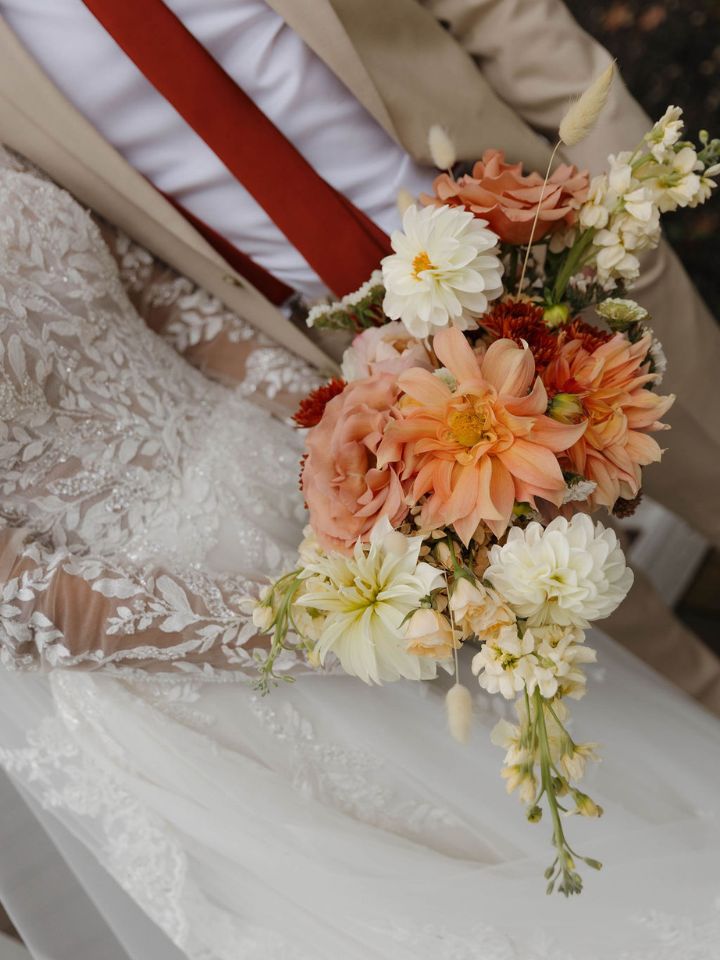 Closeup of bridal bouquet.