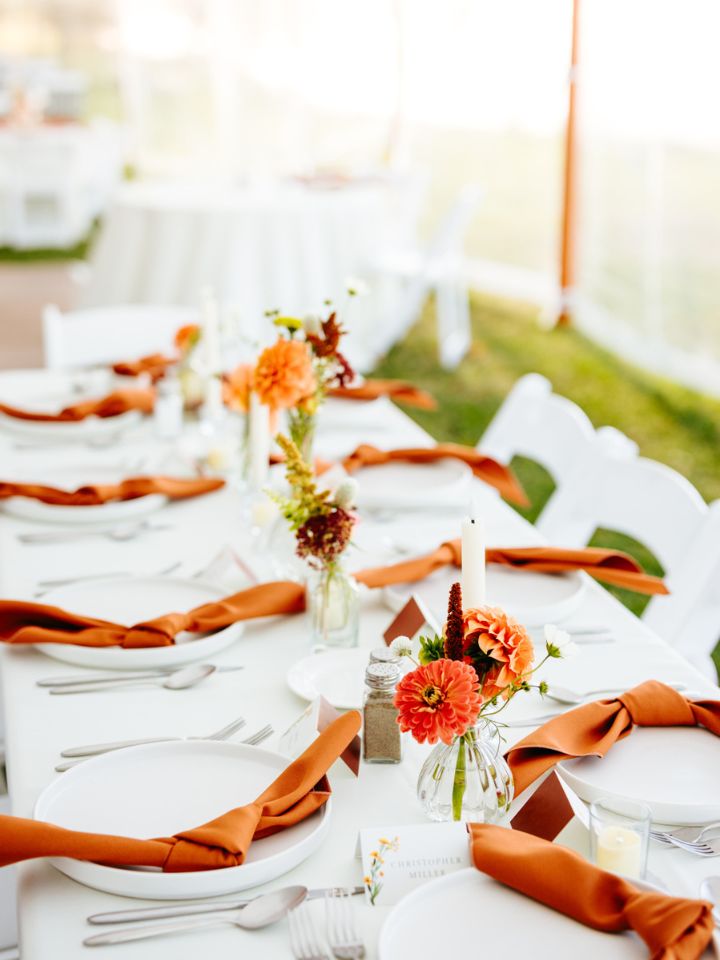 Wedding reception at Queenstown Harbor Golf Course with fall flowers.