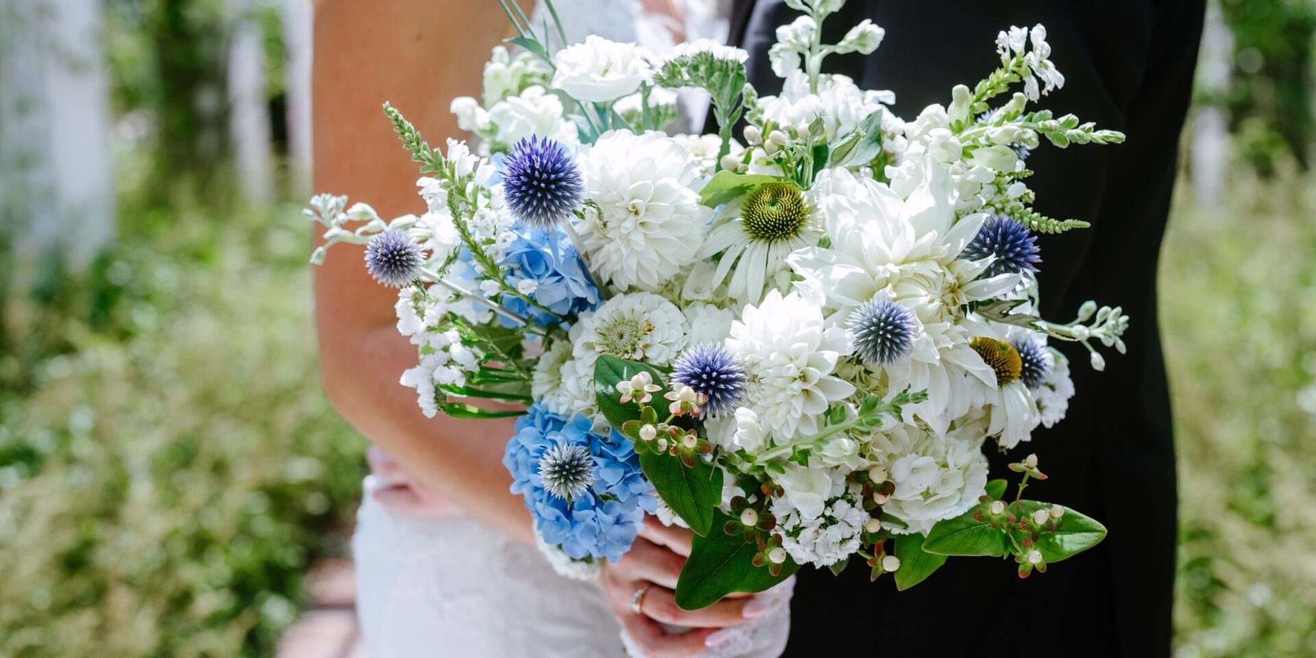 Blue and white summer bridal bouquet.