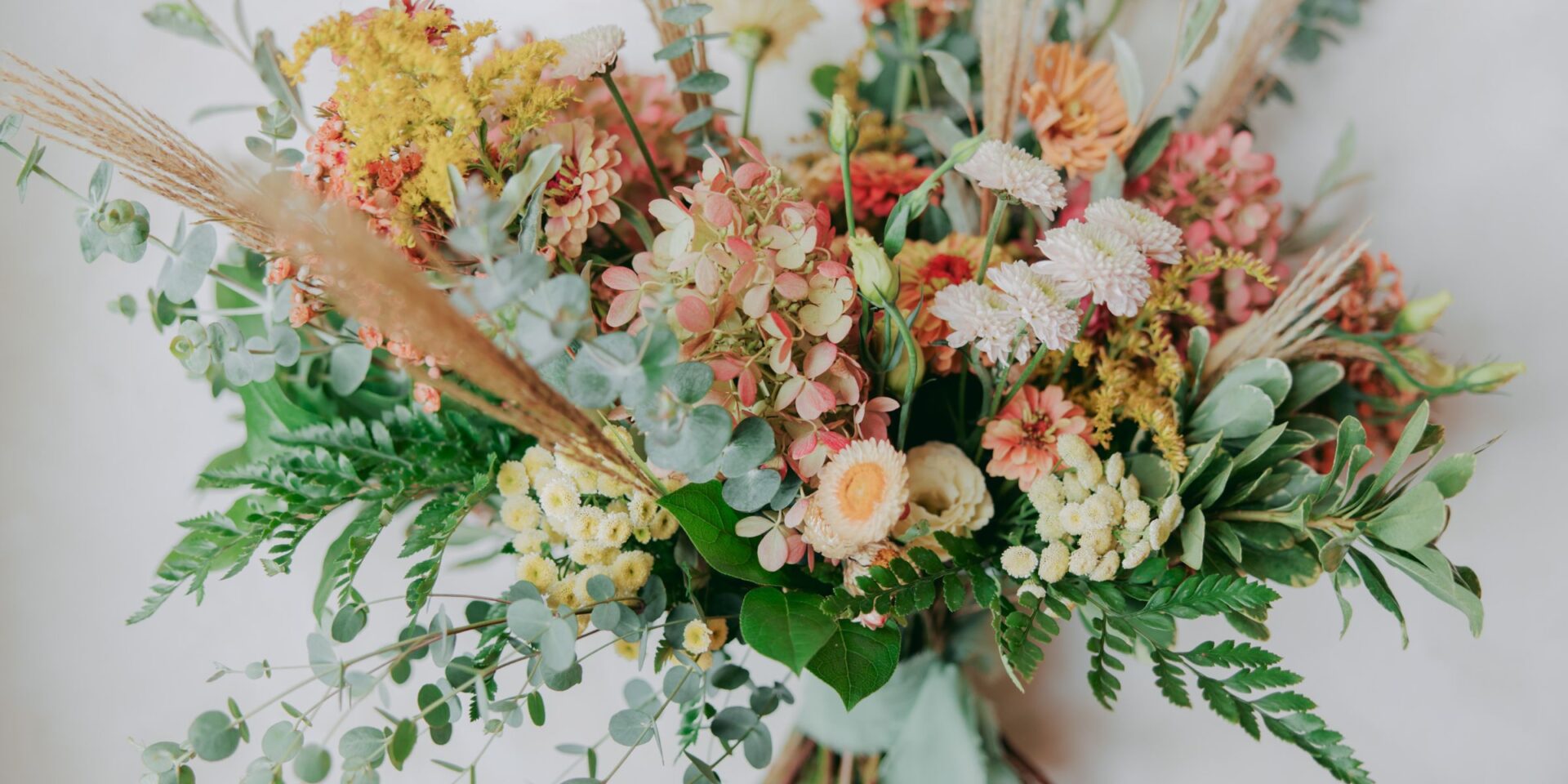Closeup of soft harvest colors fall bouquet.