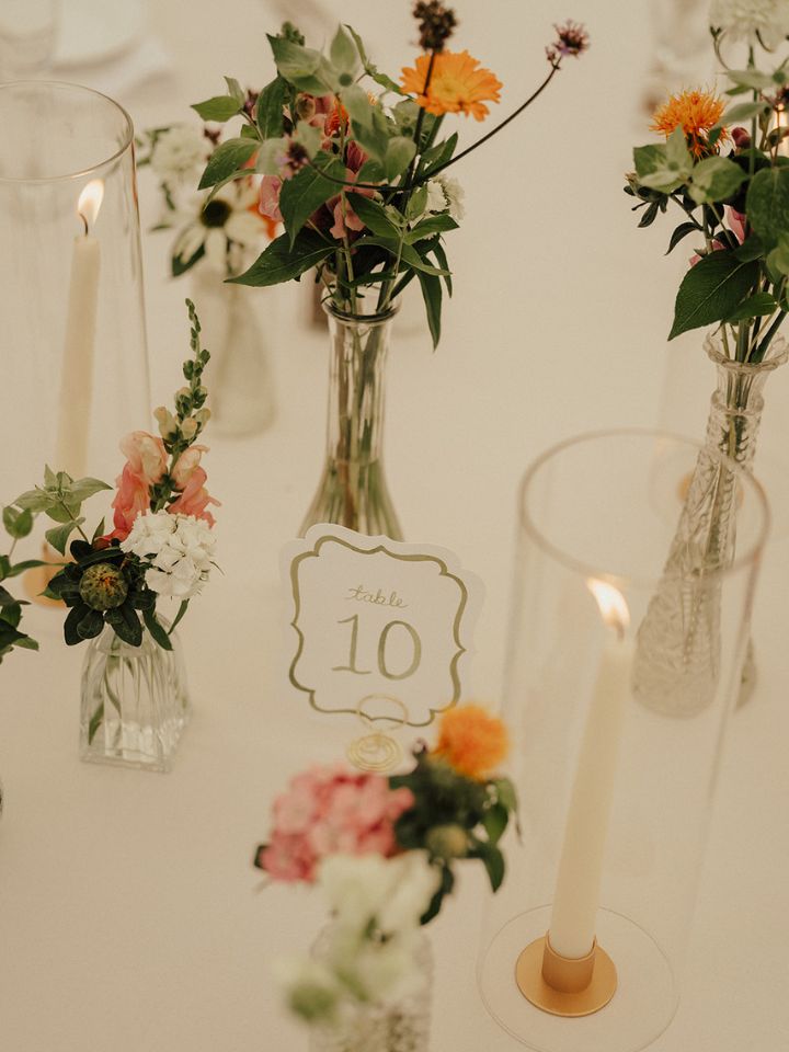 Bud vases with summer flowers.