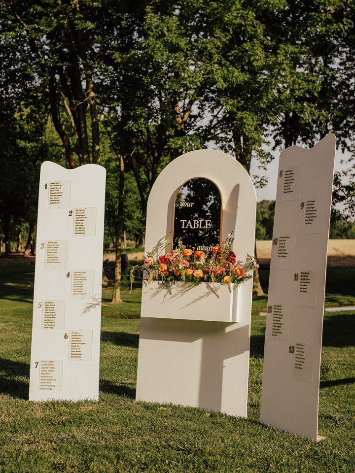 Seating chart signage for wedding reception.