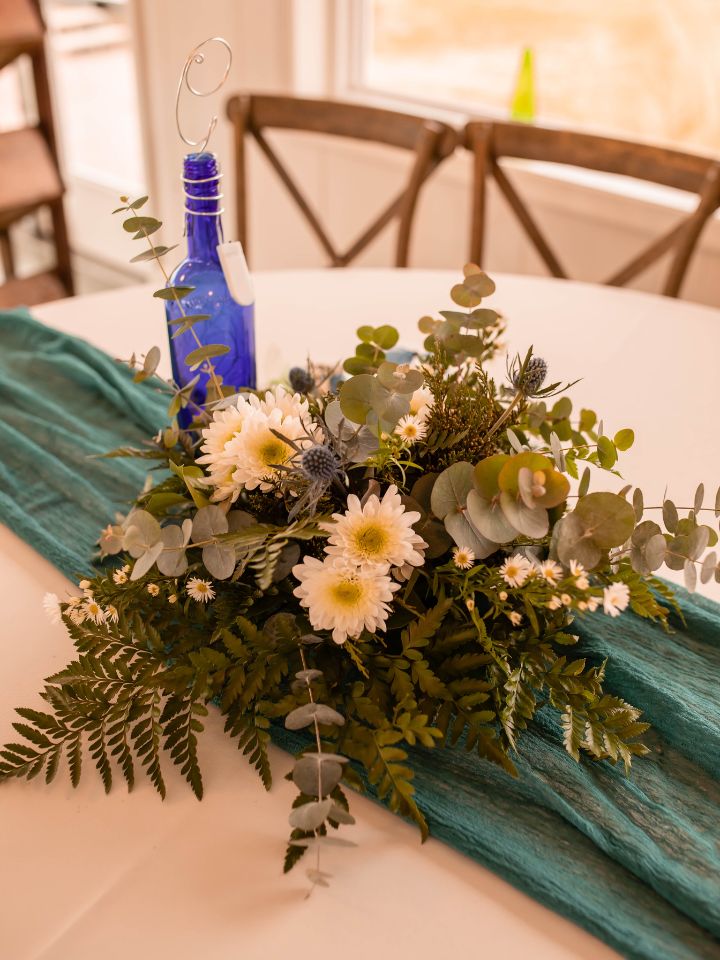Flower arrangement on guest table.