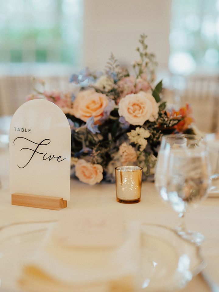 Table flower arrangement for a wedding guest centerpiece.